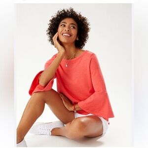 Tommy Bahama Sea Glass Bell Sleeve Sweatshirt cotton orange MEDIUM boat neck